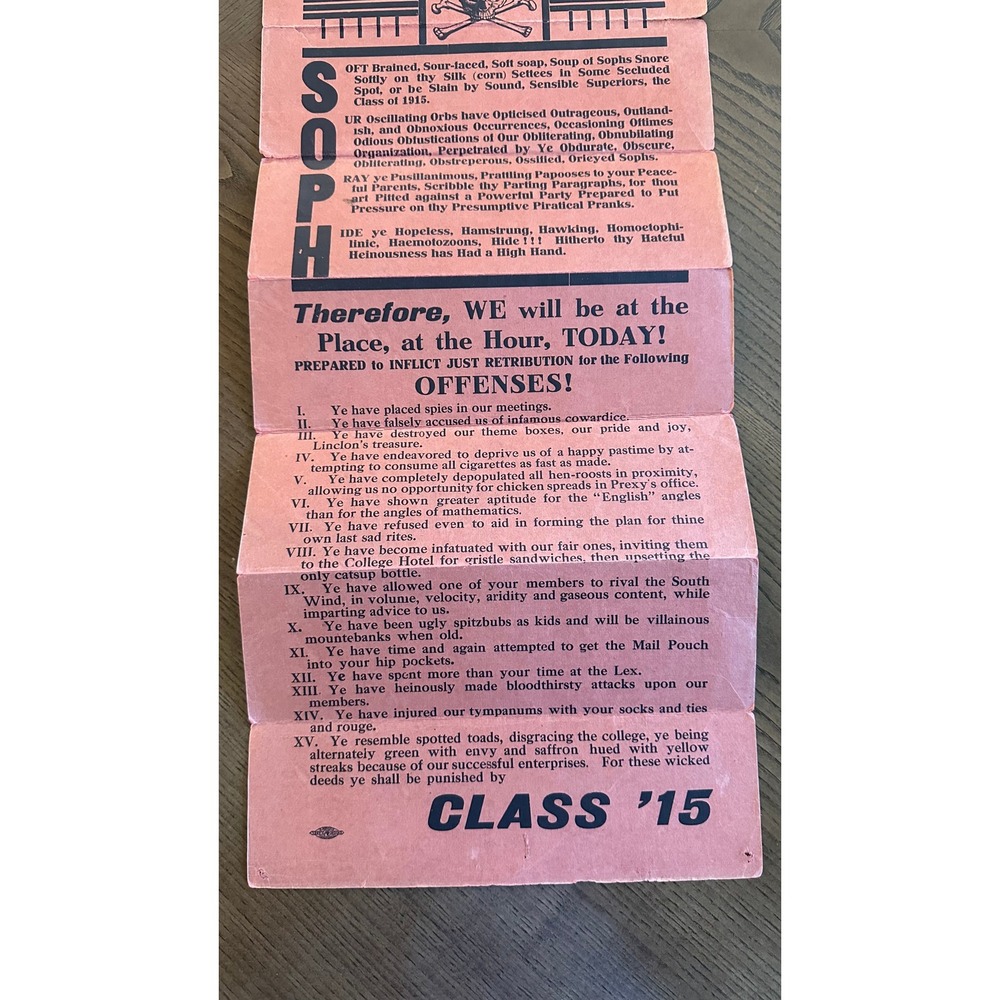 Antique 1915 College Proclamation Class of 15 Skull Ephemera Proclamation - Picture 6 of 10